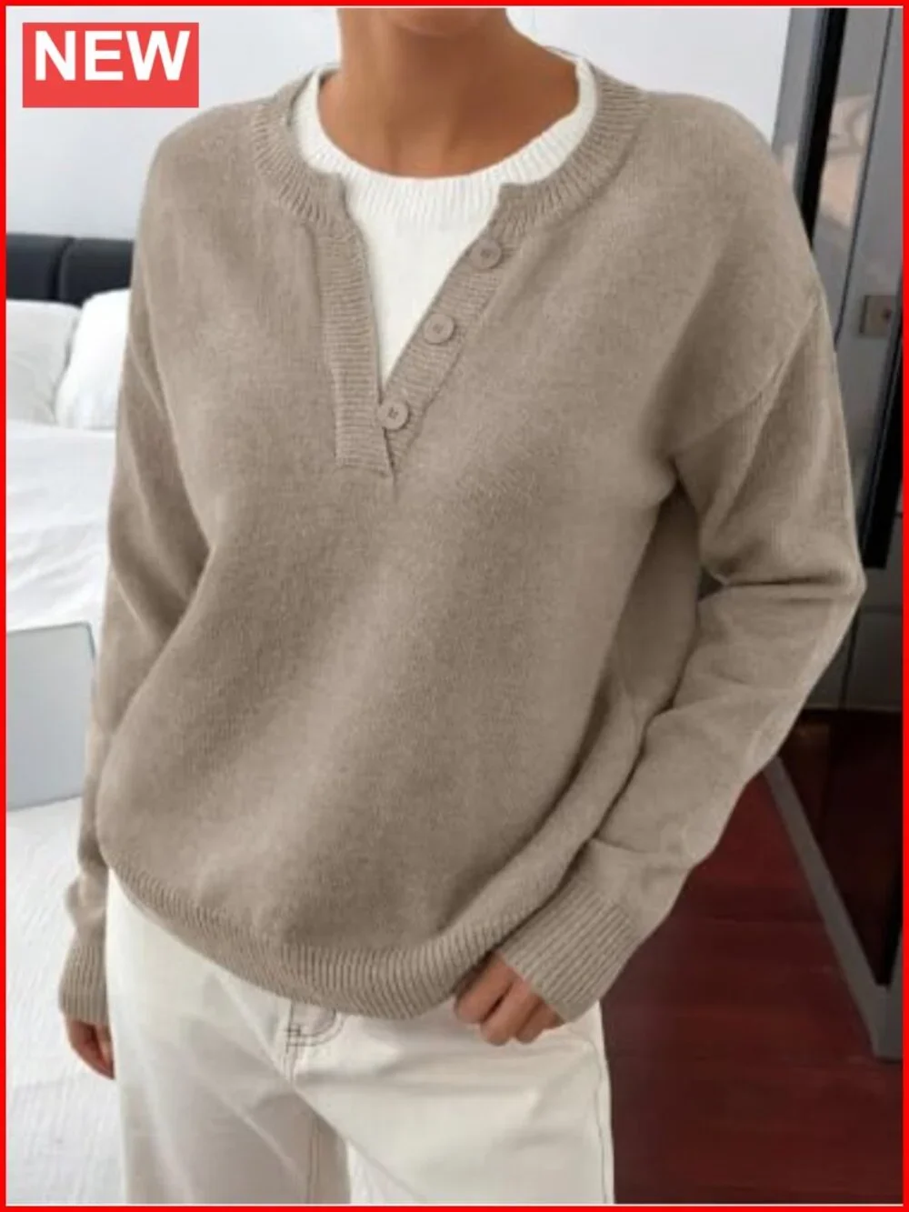 Women Long Sleeve Crew Neck Oversized Knit Sweater Pullover